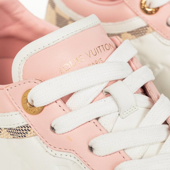 Louis Vuitton Time Out Rose Clair Pink Embossed-Calfskin & Damier Azur Sneakers - Picture 7 of 12